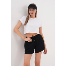 Zym Star Kadın Modal Beli Lastikli Bağcıklı Düz Basic Kısa Şort
