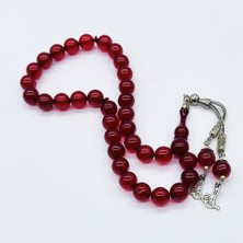 Bordo Renkte Misket Kesim Toz Sıkma Kehribar Tesbih