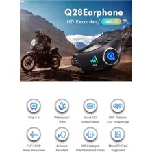 Q28 Motosiklet Kask Için 1080P 360 Derece Dönebilen Video Kamera Bluetooth Kulaklık