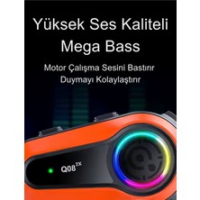 Q08-2X Rgb Işık Efektli Intercom Bluetooth Motosiklet Kask Kulaklığı Intercom Kulaklık