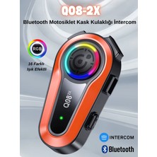 Q08-2X Rgb Işık Efektli Intercom Bluetooth Motosiklet Kask Kulaklığı Intercom Kulaklık