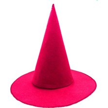 Pembe Fuşya Renk Keçe Cadı Şapkası Yetişkin Çocuk Uyumlu 35X38 cm