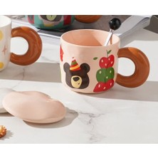 Porselen Kupa Kapaklı Metal Topuzsuz Kaşıklı Ayıcık 1 Adet