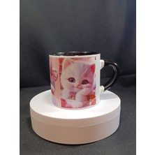 Sevimli Kedi Temalı Siyah Kupa Bardak