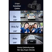 S15 4K 1080P Monitörlü Gece Görüşlü 3 Kanal  Araç  Iç Dış Kamera
