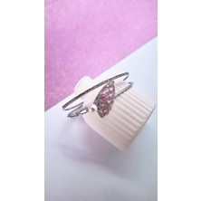 Kelebek Kanadı Figürlü Inci Zirkon Çelik Bilezik