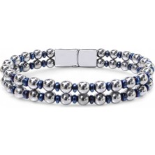 Çift Top Zincirli Hematit Doğal Taş Çelik Bileklik