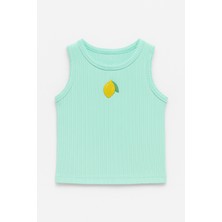 Kız Çocuk Pamuklu  Ribana Limon Nakışlı T-Shirt