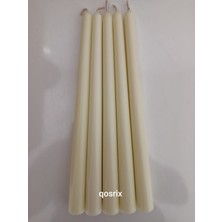 Qosrix 5'li Açık Krem Şamdan Soya Mumu Soya Doğal Pudra Kokulu Uzun Çubuk Konik Mum Dekoratif