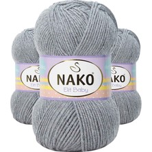 3 Adet Elite Baby El Örgü Ipi Tüylenmeyen Bebek Yünü Açık Gri Melanj 195