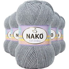 5 Adet Elite Baby El Örgü Ipi Tüylenmeyen Bebek Yünü Açık Gri Melanj 195