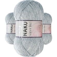 3 Adet Süper Inci El Örgü Ipi 100 gr Açık Gri Melanj 195