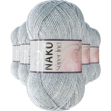 5 Adet Süper Inci El Örgü Ipi 100 gr Açık Gri Melanj 195