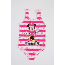 Şık Kız Çocuk Mayo Minnie Mouse Fuşya Renk Desenli Rahat Hızlı Kuruyan Mayo Deniz Havuz Plaj Mayosu