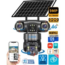 O-Kam 6060 128GB 9mp (3+3+3) Üç Kameralı Ultrahd 4g Güneş Enerjili Akıllı Güvenlik Kamerası