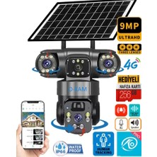 O-Kam 6060 256GB 9mp (3+3+3) Üç Kameralı Ultrahd 4g Güneş Enerjili Akıllı Güvenlik Kamerası