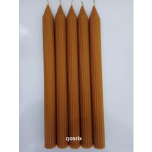 Qosrix 5'li Hardal Sarısı Şamdan Mumu Soya Doğal Vanilya Kokulu Uzun Çubuk Konik Mum Dekoratif