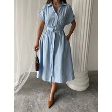 Yeni Sezon Yarasa Kol Kuşaklı Gömlek Elbise