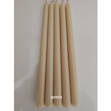 Qosrix 5'li Krem Şamdan Soya Mumu Soya Doğal Pudra Kokulu Uzun Çubuk Konik Mum Dekoratif