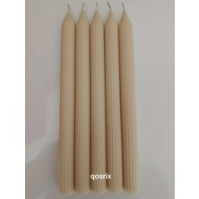 Qosrix5'li Krem Şamdan Soya Mumu Soya Doğal Pudra Kokulu Uzun Çubuk Konik Mum Dekoratif
