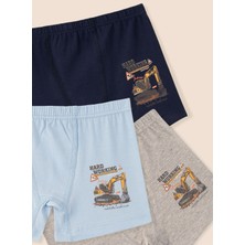 Natuline Hard Working Erkek Çocuk Boxer 6'lı Paket Organik Pamuklu Likralı Desenli Rahat Tasarım