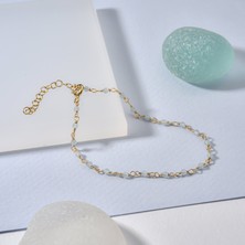 14 Ayar Altın Kaplama Aquamarin Doğal Taşlı  El Yapımı Gümüş Bileklik - CBS00124
