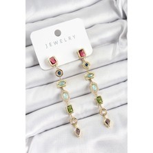 Pirinç Renkli Zirkon Taşlı Sallantılı Model Gold Renk Kadın Küpe