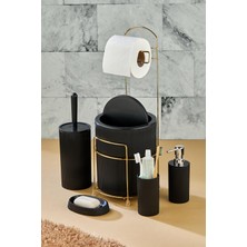 Gold 6 Parça Banyo Seti Metal Standlı Çöp Kovalı Wc Kağıtlık ve Tuvalet Fırçası Katı- Sıvı Sabunluk