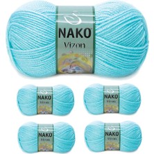 Nako 5 Adet Vizon Premium Akrilik El Örgü Ipi Yünü Renk NO:10535 Açık Turkuaz