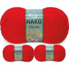 Kapamarka Vizon Premium Akrilik El Örgü Ipi Yünü Renk NO:207 Alev Kırmızı 3 Ad.