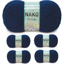 Nako 5 Adet Vizon Premium Akrilik El Örgü Ipi Yünü Renk NO:148 Lacivert