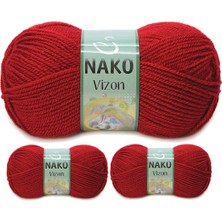 3 Adet Vizon Premium Akrilik El Örgü Ipi Yünü Renk NO:1175 Koyu Kırmızı