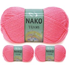 3 Adet Vizon Premium Akrilik El Örgü Ipi Yünü Renk NO:236 Gül Pembe