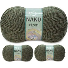 3 Adet Vizon Premium Akrilik El Örgü Ipi Yünü Renk NO:23520 Melanj Haki