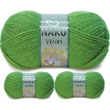3 Adet Vizon Premium Akrilik El Örgü Ipi Yünü Renk NO:6574 Çimen Yeşili