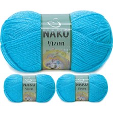 3 Adet Vizon Premium Akrilik El Örgü Ipi Yünü Renk NO:235 Nazar Boncuğu