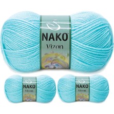 3 Adet Vizon Premium Akrilik El Örgü Ipi Yünü Renk NO:10535 Açık Turkuaz