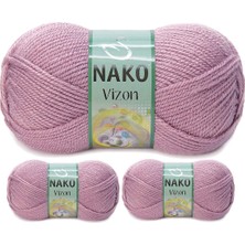 3 Adet Vizon Premium Akrilik El Örgü Ipi Yünü Renk NO:1429 Vintaj Pembe