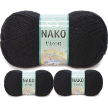 Kapamarka Vizon Premium Akrilik El Örgü Ipi Yünü Renk NO:217 Siyah 3 Ad.