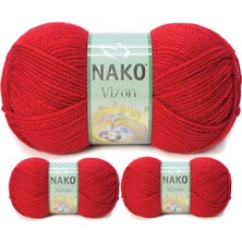 Kapamarka Vizon Premium Akrilik El Örgü Ipi Yünü Renk NO:251 Bayrak Kırmızı 3 Ad.