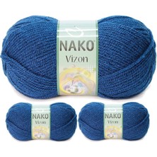 Kapamarka Vizon Premium Akrilik El Örgü Ipi Yünü Renk NO:517 Orta Mavi 3 Ad.