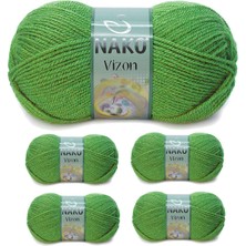 5 Adet Vizon Premium Akrilik El Örgü Ipi Yünü Renk NO:6574 Çimen Yeşili