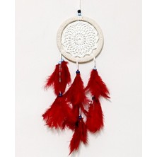 Ett Kırmızı Kuş Tüylü Dream Catcher El Yapımı Düş Kapanı Duvar Süsü
