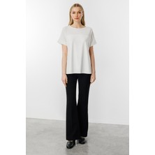 Kısa Kol Sıfır Yaka Bluz-Ekru