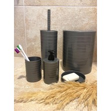 Banyo Seti 5'li Gri Çöp Kovası Wc Fırçalık Sıvı Sabunluk Katı Sabunluk