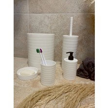 Banyo Seti 5'li Beyaz Çöp Kovası Wc Fırçalık Sıvı Sabunluk Katı Sabunluk