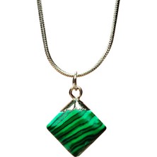 Kapamarka Malakit Doğal Taşı Zincirli El Yapımı Kolye Uç: 1,5 Cm Zincir: 20 Cm Kutulu