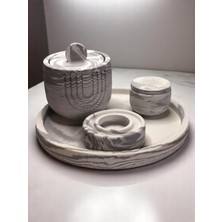 Mermer Desenli El Yapımı Beton Dekor Set Taş Tozu Mumluk Büyük Kutu Küçük Kutu Yuvarlak Tealightlık Yuvarlak Tepsi