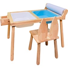 Joy Kids Toy Rulo Aparatlı Doğal Ahşap Duyusal Çocuk Aktivite Masası Oyun Masası 1 Adet Tilki Sandalye