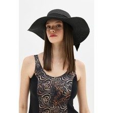 Geniş Kenar Hasır Plaj Şapkası Y25730-10 Siyah